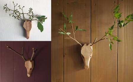 【オーチョキャンプ】壁掛けオブジェ シカ 鹿 オブジェ クルミ材