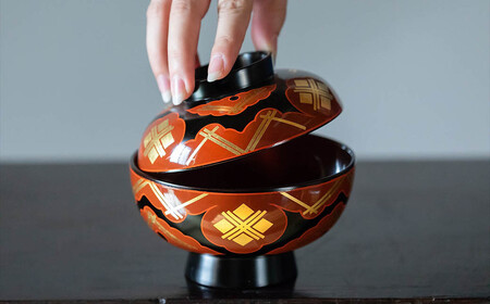 【伝統工芸品】【秀衡塗】「煮物椀（雲紋・黒内古代朱）」10客 【ocy915-koda-kum-10A】
