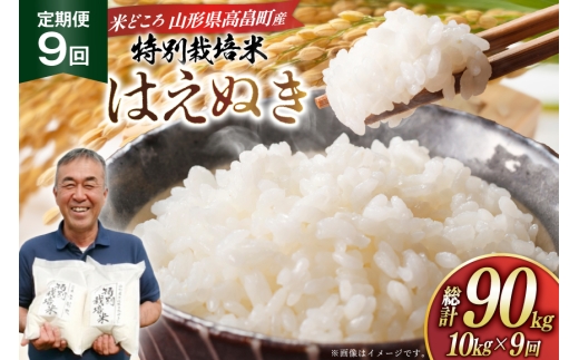 米 定期便 9回 令和8年産 特別栽培米 はえぬき 10kg 9回 計90kg [渡部ファーム 山形県 高畠町 tk06ays810050] お米 白米 精米 ごはん ご飯 ブランド米