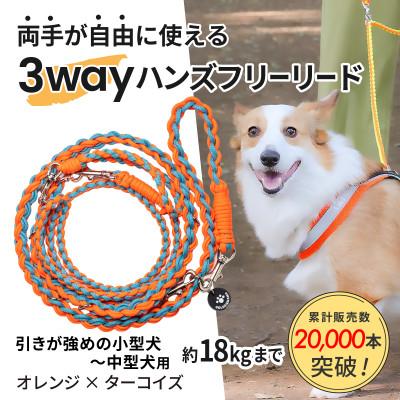 ふるさと納税 掛川市 【犬用】3WAYハンズフリーリード(引きが強めの小型〜中型犬)オレンジ×ターコイズ【ゴールデンママ】