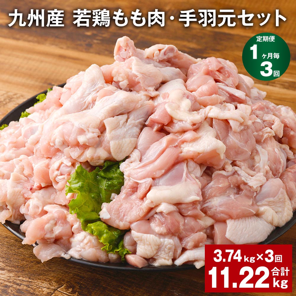【ふるさと納税】【定期便】【1ヶ月毎3回】九州産 若鶏もも肉（310g×3袋）・手羽元（500g×5袋）セット 計11.22kg（3.74kg×3回） 鶏肉 お肉 モモ肉 もも肉 手羽先 2種類 小分け 冷凍 九州産 国産 熊本県 菊池市 送料無料《お申し込みの翌月から出荷》