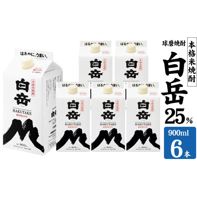 焼酎 高橋酒造 球磨焼酎 米焼酎 白岳 (ハクタケ) パック 25度 900ml×6本 お酒 酒 アルコール