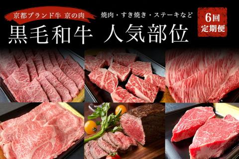 訳あり 京都府産黒毛和牛(A4・A5)人気部位 6回定期便 【焼肉・すき焼き・ステーキ2種・しゃぶしゃぶ・ローストビーフ 計2.54kg】 京の肉 ひら山 味わいづくし ≪定期便 牛肉 京都丹波産≫