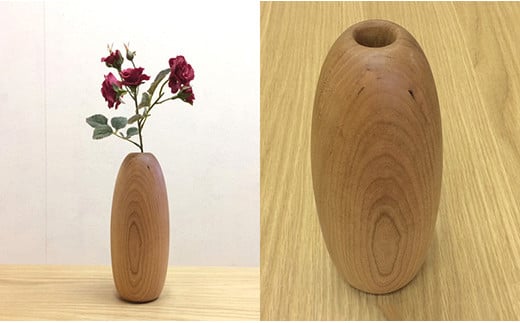 【木製フラワーベース　ブラックチェリー材　fv011-CHE】オイルフィニッシュ 一輪差し 花瓶 木製 小物 置物 MUKU屋 MUFactory