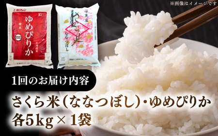 【全2回定期便】【令和6年産新米】お米 2種 食べ比べ（さくら米・ゆめぴりか）計10kg《厚真町》【とまこまい広域農業協同組合】 米 お米 白米 ご飯 ななつぼし ゆめぴりか 北海道 定期便[AXAB