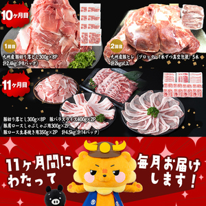 【定期便11ヶ月】ししまる定期便S(11ヶ月連続 月1～2回お届け！・計44.06kg) 黒毛和牛 黒豚 国産牛 九州産 豚 豚肉 肉 牛肉 国産 4等級 小分け 真空包装 冷凍 t0372-001