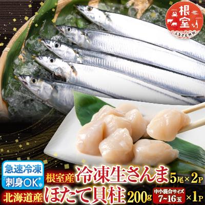 ふるさと納税 根室市 冷凍生さんま5尾×2P、ほたて貝柱200g×1P A-36033