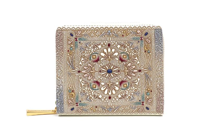 【文庫屋大関】二つ折りファスナーミニ財布 夢幻のタピ【皮革工芸品】財布 二つ折り 小物 お札 カード 小銭 コンパクト 牛革 手作り 日本製 墨田区 東京都