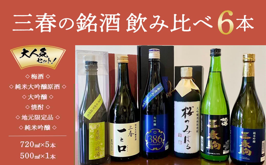
            【人気】三春の銘酒飲み比べ6本　【07521-0123】
          