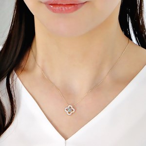 40-9-4 ネックレスK18YG ダイヤモンド0.40ct ブルーダイヤ四つ葉ペンダントお花フラワークローバーイエローゴールド【f170-k18yg-bd】