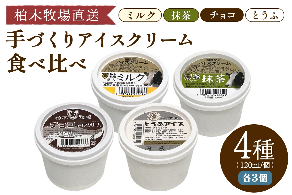 
                  《柏木牧場直送》 柏木牧場 手づくりアイスクリーム食べ比べ 12個セット (4種 各3個・120ml／個)｜伊勢原 贅沢素材 スイーツ ギフト 詰め合わせ 贈り物 プレゼント 人気 お取り寄せ [1247]
                