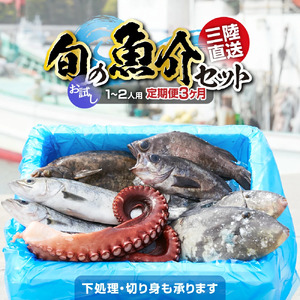 【3ヶ月定期便/下処理済】お試し 三陸海の恵み 詰め合わせ (1回あたりのお届け目安：1～2人用)【 鮮魚セット 鮮魚 三陸産 海鮮 新鮮 お刺身 産地直送 おさかな お魚 旬 人気 お手軽 】