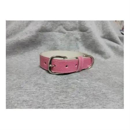 ペット用品(首輪) 牛革シボ型押しラメカラー・ピンク首輪#24【1657321】