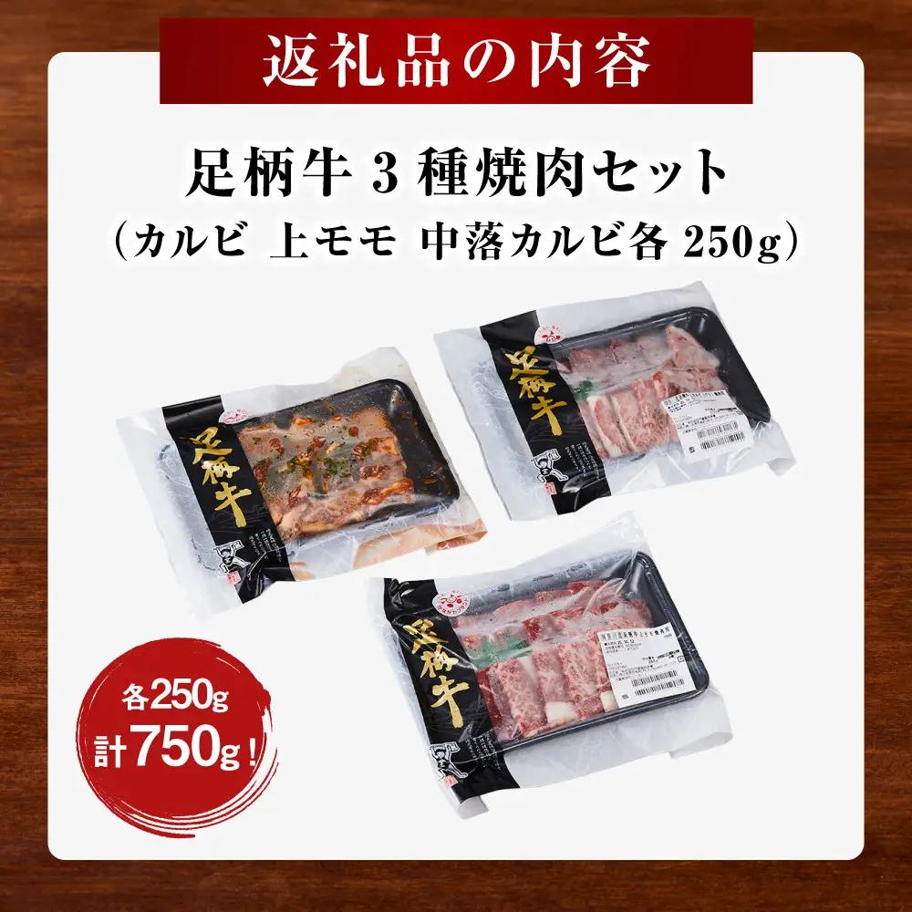 足柄牛 3種 焼肉セット（カルビ　上モモ　中落カルビ各250ｇ）｜ 焼肉セット 詰め合わせ