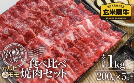 宮崎県産　上村牛食べ比べ焼肉セット1㎏　国産牛肉　カミチク＜1.8-15＞