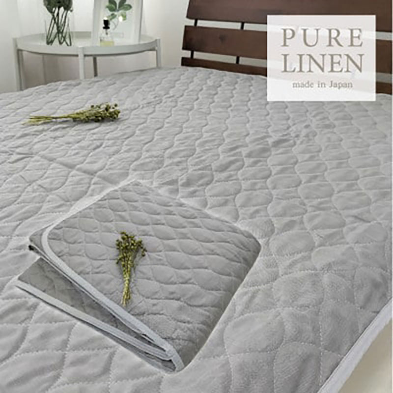 【ふるさと納税】敷きパッド シングル 100×205 グレー 艶やか リネン 100% 敷パッド ベッド パット パッド マット ベッドパッド シーツ 麻 日本製 寝具 大阪府 岸和田市　お届け：お申し込み後、3週間程度で順次発送予定