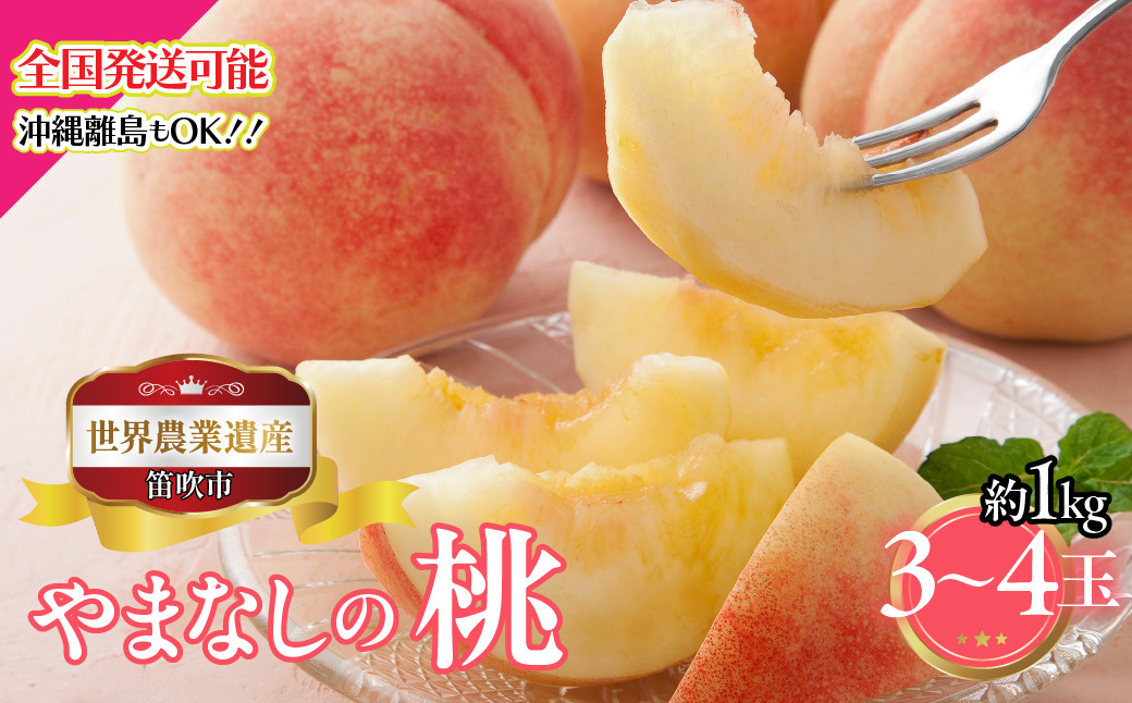 
            ＜25年発送＞山梨県笛吹市産　桃　約１ｋｇ　3玉～4玉 223-012
          
