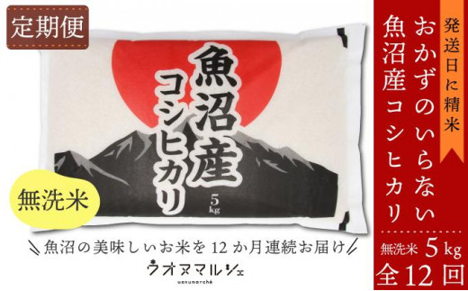 
            【令和7年産新米予約】【お米定期便/全１２回】おかずのいらない 魚沼産コシヒカリ　無洗米５ｋｇ【2025年10月上旬より順次発送予定】
          