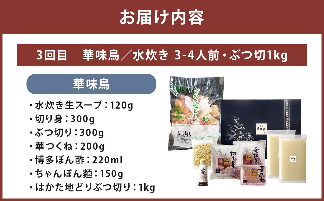 【隔月定期便（計3回発送）】博多名物 水炊き定期便