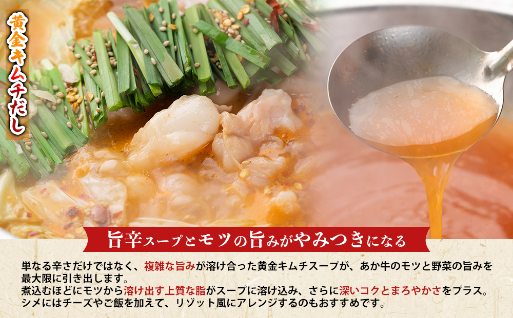 【選べるスープ】阿蘇はなびし あか牛もつ鍋セット（キムチ）冷凍 鍋 キムチ味 牛肉 もつ 冷凍 便利 料理 自宅用 贈答用 お中元 お歳暮 クリスマス ギフト 冬 おすすめ 熊本県 阿蘇市 あか牛もつ