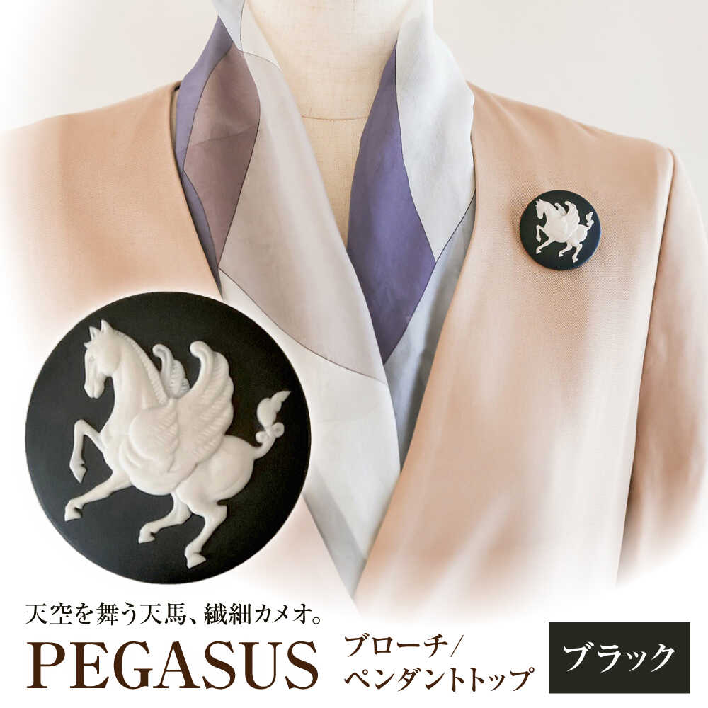 【ふるさと納税】ペガサス ブローチ&ペンダントトップ ブラック / ペンダント ネックレス ブローチ アクセサリー ギフト 贈り物 / 瀬戸市 / 陶華[BBCD015]
