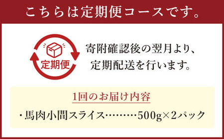 【3ヶ月 定期便】馬肉 小間 スライス 1kg（500g × 2パック） 合計 3kg 熊本県産 馬 小間切れ 馬小間 馬こま 国産 熊本 肉 お肉 こま切れ 切り落とし