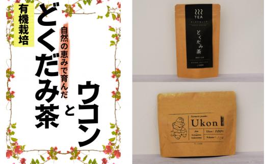 【上田農園】土地の恵みだけで育てた　無農薬　ウコン・ドクダミ茶　健康セット（ウコン50g、どくだみ茶12パック) / ウコン ターメリック ドクダミ 茶 お茶  ドクダミ茶　【ued002】