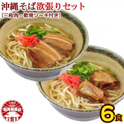 ふるさと納税 西原町 沖縄そば と ソーキそば の 欲張り6人前セット (三枚肉・軟骨ソーキ付き)