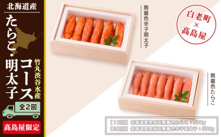 ＜竹丸渋谷水産＞たらこ・明太子コース（全２回）［髙島屋選定品］ めんたいこ タラコ 明太 魚卵 海産物 北海道ふるさと納税