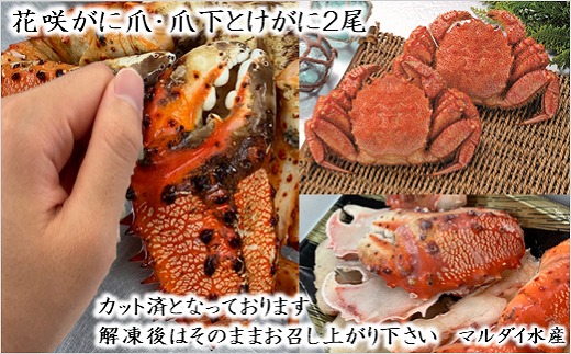 C-01028 【北海道根室産】花咲がに爪・爪下と毛がに2尾