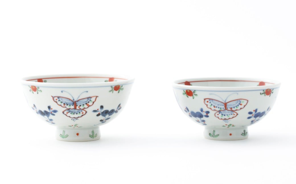 
            【福珠窯】有田焼／天啓花蝶　対飯碗　2客セット
          