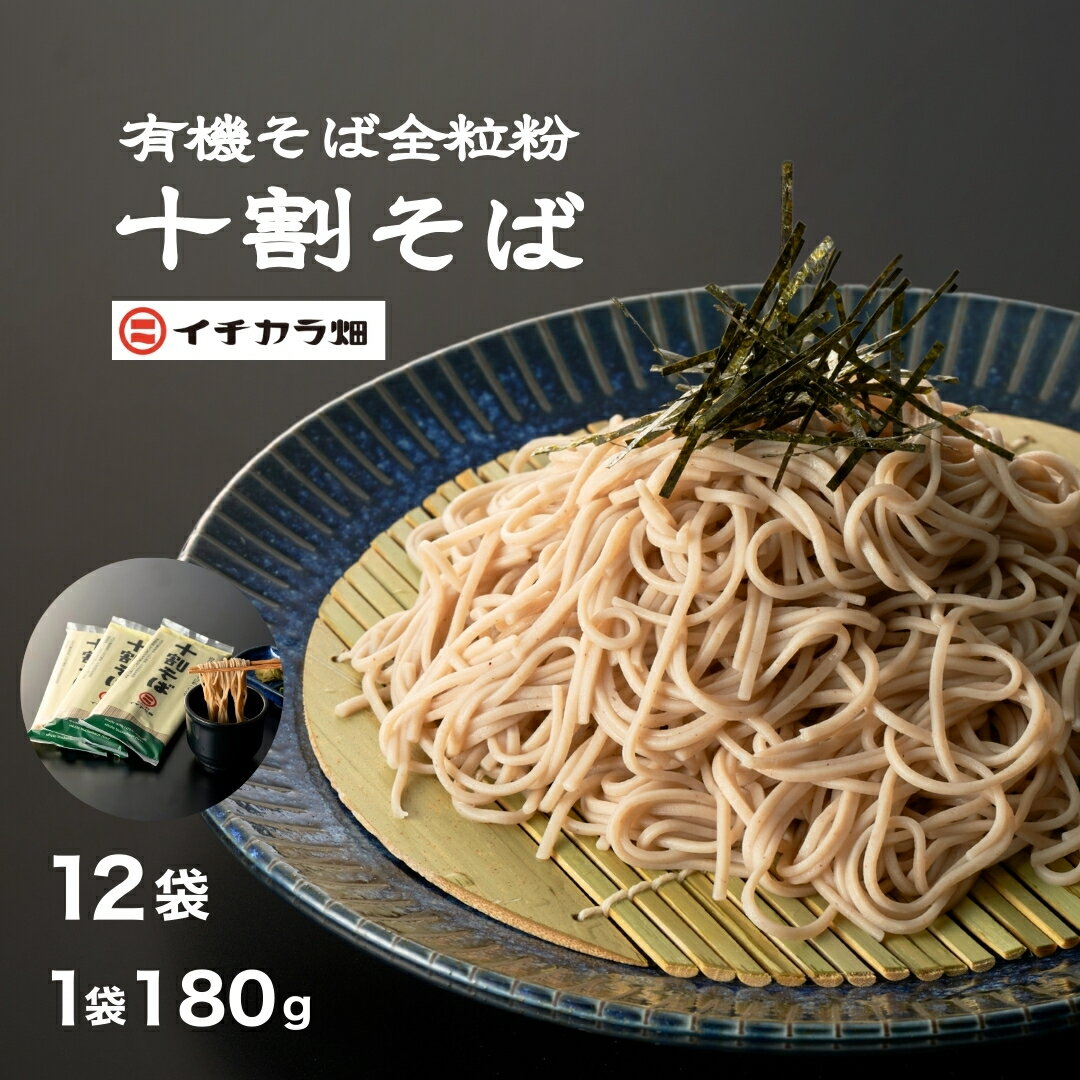 【ふるさと納税】【安心の有機JAS認証】有機そば全粒粉100％使用 グルテンフリー 十割そば 乾麺 180g×12個セット(オーガニック・無農薬栽培) イチカラ畑 【0021-0004-01】