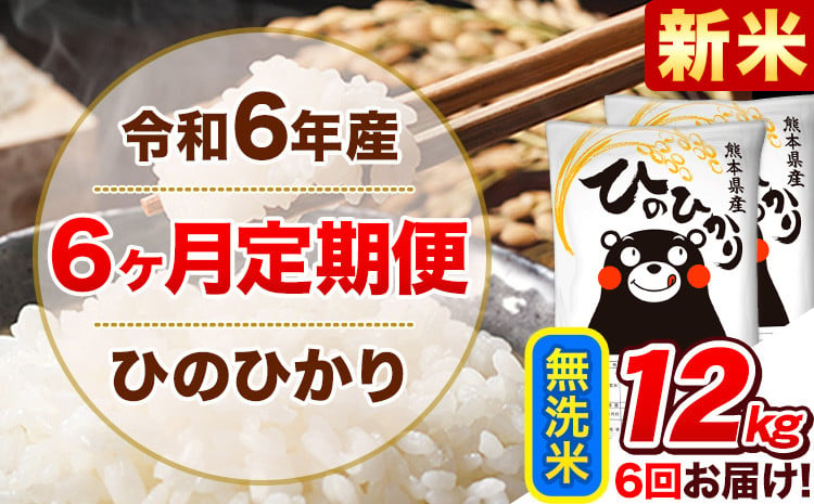 
            令和6年産新米 【6ヵ月定期便】 無洗米 ひのひかり 定期便 12kg 6kg×2袋《お申込み翌月から出荷開始》 熊本県産 精米 ひの 米 こめ ヒノヒカリ コメ お米
          