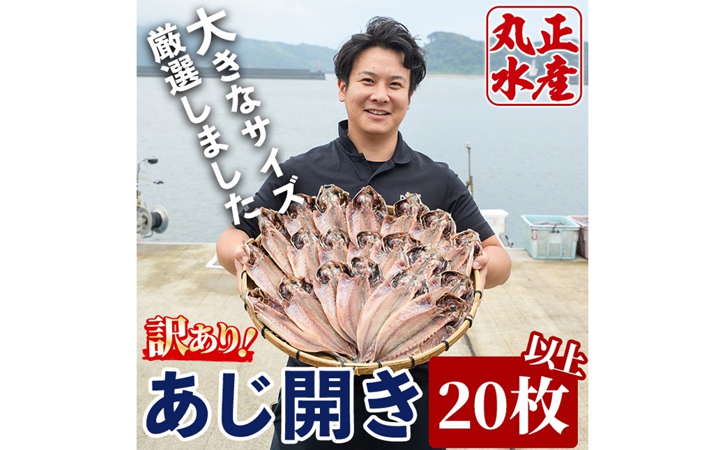 <訳あり>国産特大あじの開き(計20枚以上)簡易包装 干物 アジ 魚介 水産加工品 開き おかず おつまみ 宮崎県 門川町【AW-22】【丸正水産】