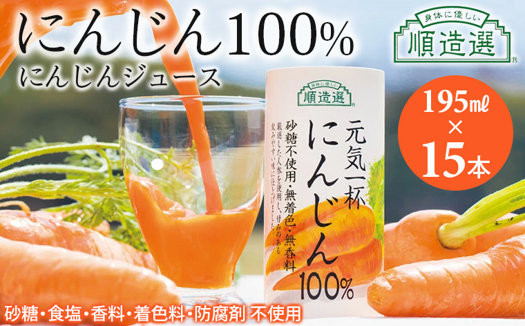 
【砂糖不使用】にんじんジュース　順造選「元気一杯 にんじん100%」 195g×15本
