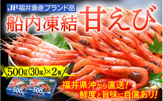 
甘えび 特大サイズ60尾 1kg （500g × 2箱） 船内凍結 福井県沖から直送！鮮度と旨味に自信あり【 福井漁連 ブランド品 甘エビ あまえび 1キロ 】 [e12-b004]
