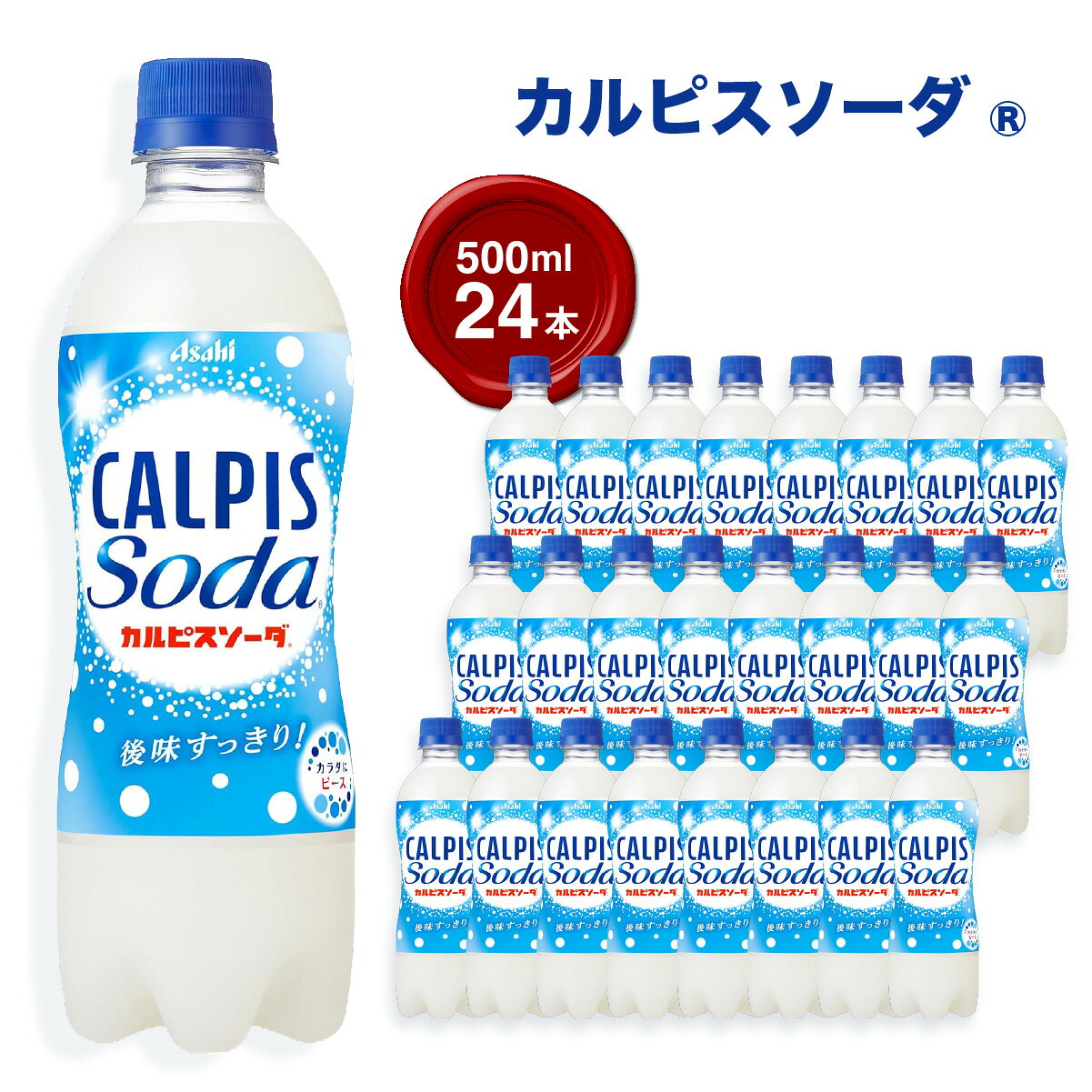 【ふるさと納税】『カルピスソーダ』PET500ml 24本 ｜ 炭酸飲料 ペットボトル ケース買い 飲み物 飲料 清涼飲料 ソフトドリンク 飲料セット ドリンクセット 家庭用 飲み物のストック 買い置き まとめ買い ケースで届く おうち時間 水分補給 群馬県 館林市