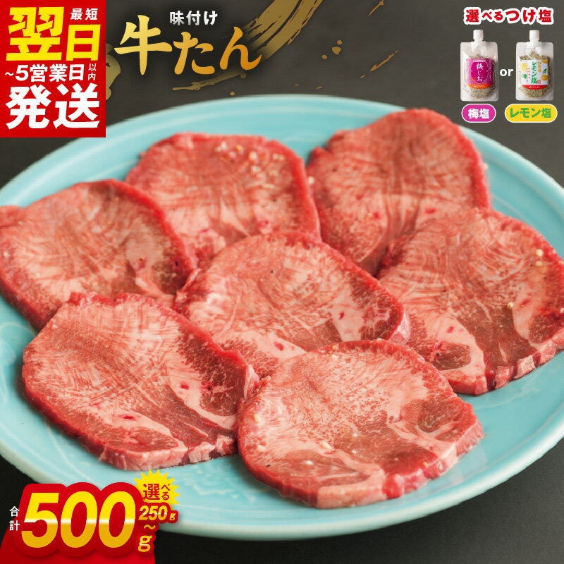 【ふるさと納税】＼最短翌日～5営業日以内発送／ 厚切り やわらか 味付け 牛たん 250g / 500g つけ塩 梅塩 / レモン塩 大判サイズ プロの味 小分け 便利 焼くだけ 簡単調理 おつまみ 晩酌 BBQ 焼肉 宅飲み お肉 肉 牛肉 真空パック 冷凍 大阪府 泉佐野市 送料無料 肉の泉佐野