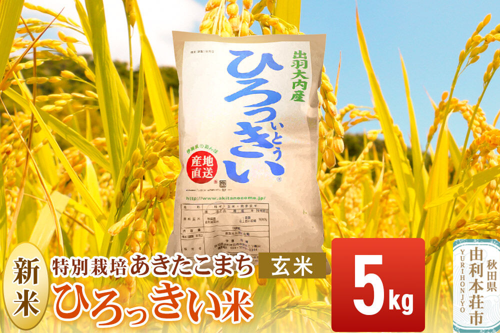 《令和8年産 新米》【玄米】あきたこまち 5kg 秋田県産  特別栽培米 ひろっきい米 [新米 あきたこまち 米 玄米 お米 おこめ ブランド米 食卓 おにぎり 秋田県産 秋田県 由利本荘市]