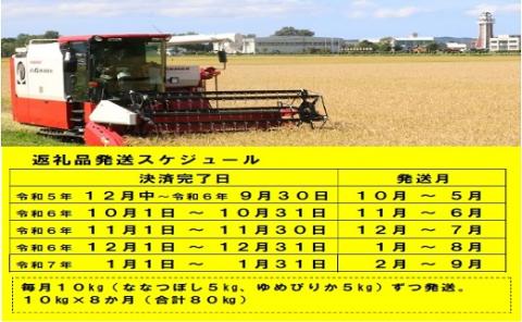 【新米予約受付】令和6年産 無洗米ななつぼし&無洗米ゆめぴりか定期便80kg(毎月発送)