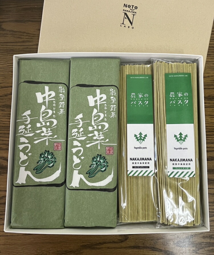 中島菜手延べうどん・中島菜パスタ詰め合わせ（パスタ：180g×4（2種）／うどん：180g×10）｜うどん udon パスタ pasta スパゲッティ 乾麺 保存 夏 冷やしうどん 贈答 ギフト 野菜 麺 特産品 中島菜 能登 石川県 七尾市 能登半島 能登半島地震 地震復興 震災復興