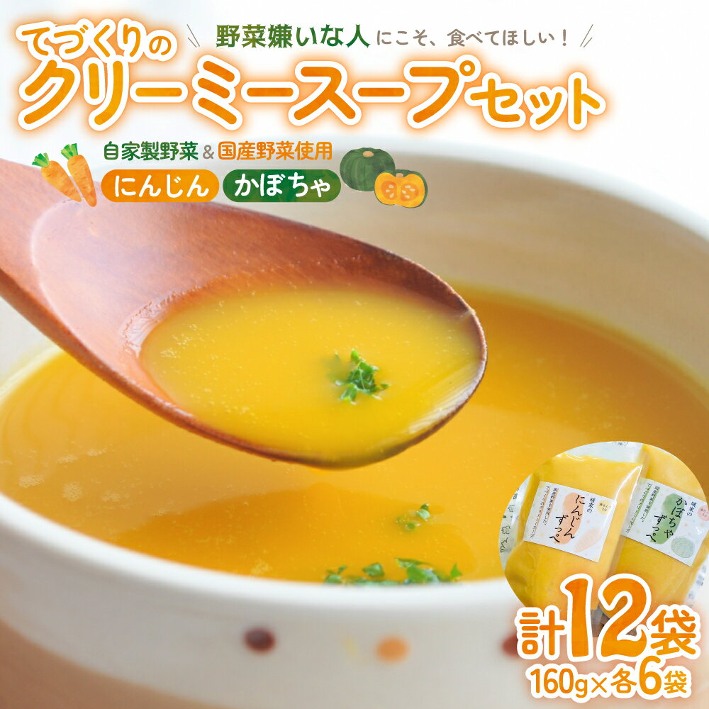 【ふるさと納税】栄養満点！障がいをもつ方々が心を込めて手作りする野菜のスープ ずっぺ 人参スープ (160g×6袋) かぼちゃスープ (160g×6袋) 計12袋 セット にんじん ニンジン 人参 かぼちゃ カボチャ 南瓜 スープ 手作り 自家製野菜 国産 レトルト 三重県 多気町 DK‐01