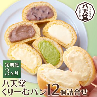 ふるさと納税 三原市 【3か月定期便】【八天堂】とろけるくりーむパン 12個詰合せ (全5種)  [015-063]
