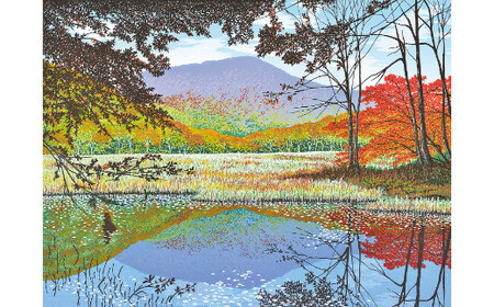 「天池と苗場山」クリーム額縁【 版画 額付 小川手漉和紙 小暮真望 東松山 埼玉県 】