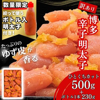 ふるさと納税 福岡市 博多辛子明太子 ゆず皮入り 一口カット 500g【数量限定!ボトル入り明太子付き】福岡市 WM012