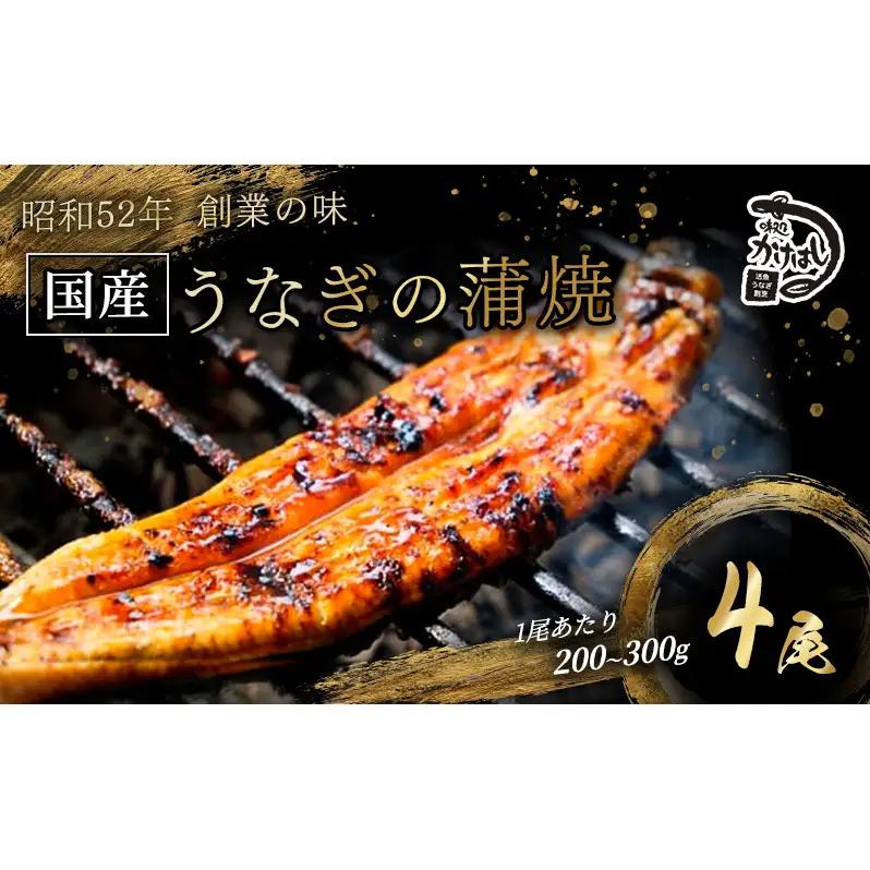 うなぎ 国産 手焼き蒲焼き タレ付き うなぎ【4尾 各200〜300g】【冷凍】