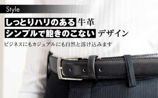 紳士用 牛革 レザー ベルト 幅 30mm メンズ ビジネス 通勤 就活 スーツ 学生 通学 フォーマル 結婚式 ゴルフ：ブラック