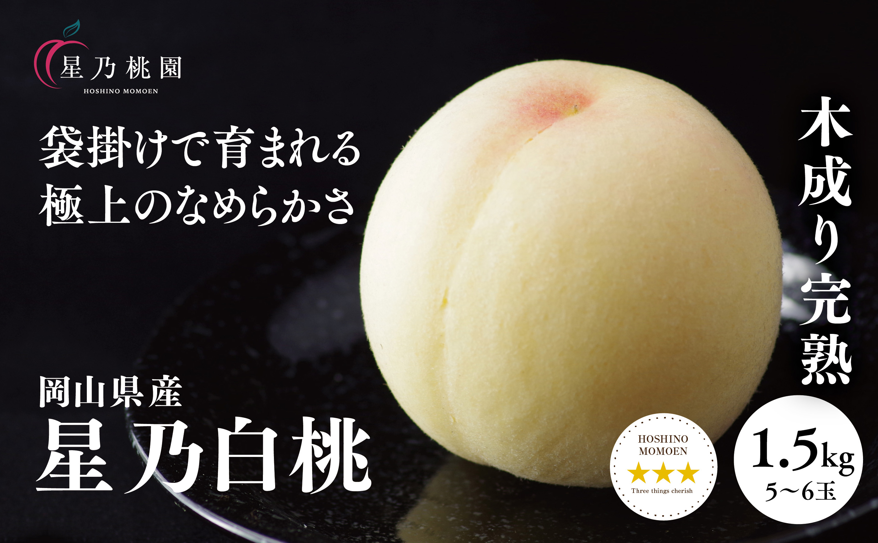 【星乃白桃】岡山県産 三つ星 セレクト白桃 1.5kg (5～6玉)【配送不可地域：離島・北海道・沖縄県】