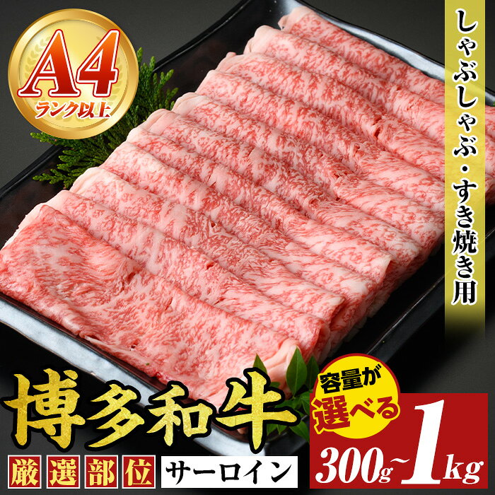 【ふるさと納税】≪容量選べる≫【厳選部位】【A4〜A5】博多和牛サーロインしゃぶしゃぶすき焼き用(計300g~1kg) 国産 九州産 福岡県産 牛肉 和牛 黒毛和牛 シャブシャブ スキヤキ すきやき お肉【MEAT PLUS】
