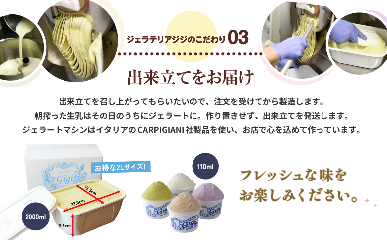 【定期便：全3回】ジェラテリアGigiのイタリアンジェラート６種(Gigiのおまかせ1種入り）【カップサイズ6個】 (牛乳、ピスタチオ、抹茶、チョコレート、ブルーベリーヨーグルト、Gelateria Gigiが選ぶおまかせジェラート)【43006802】